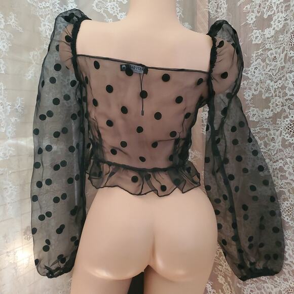 NASTY GAL Crop Top BLACK ORGANZA CORSET Puff Sleeve Sheer Goth Victorian XS - Picture 4 of 6